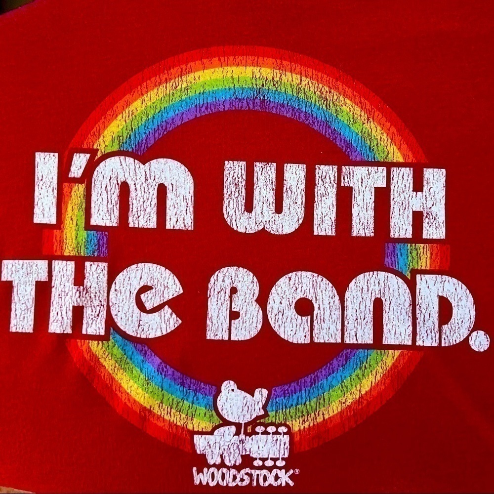 WOODSTOCK I'm With The Band Short Sleeve Junior Crew Tee New With Tag Size Large